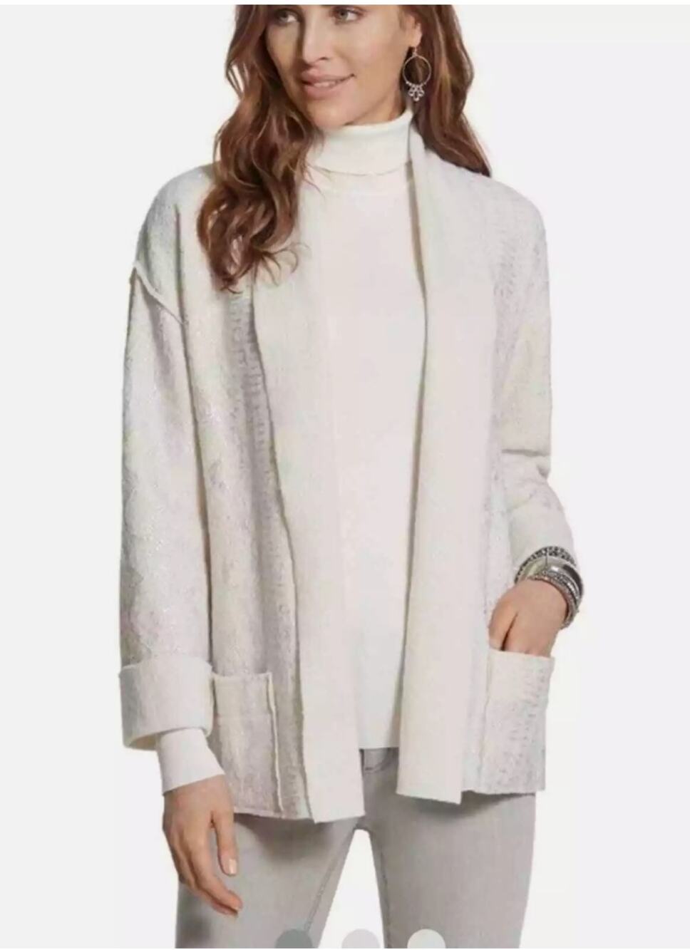 CHICO'S Metallic Boiled Wool Open Cardigan Sweater Jacket // M